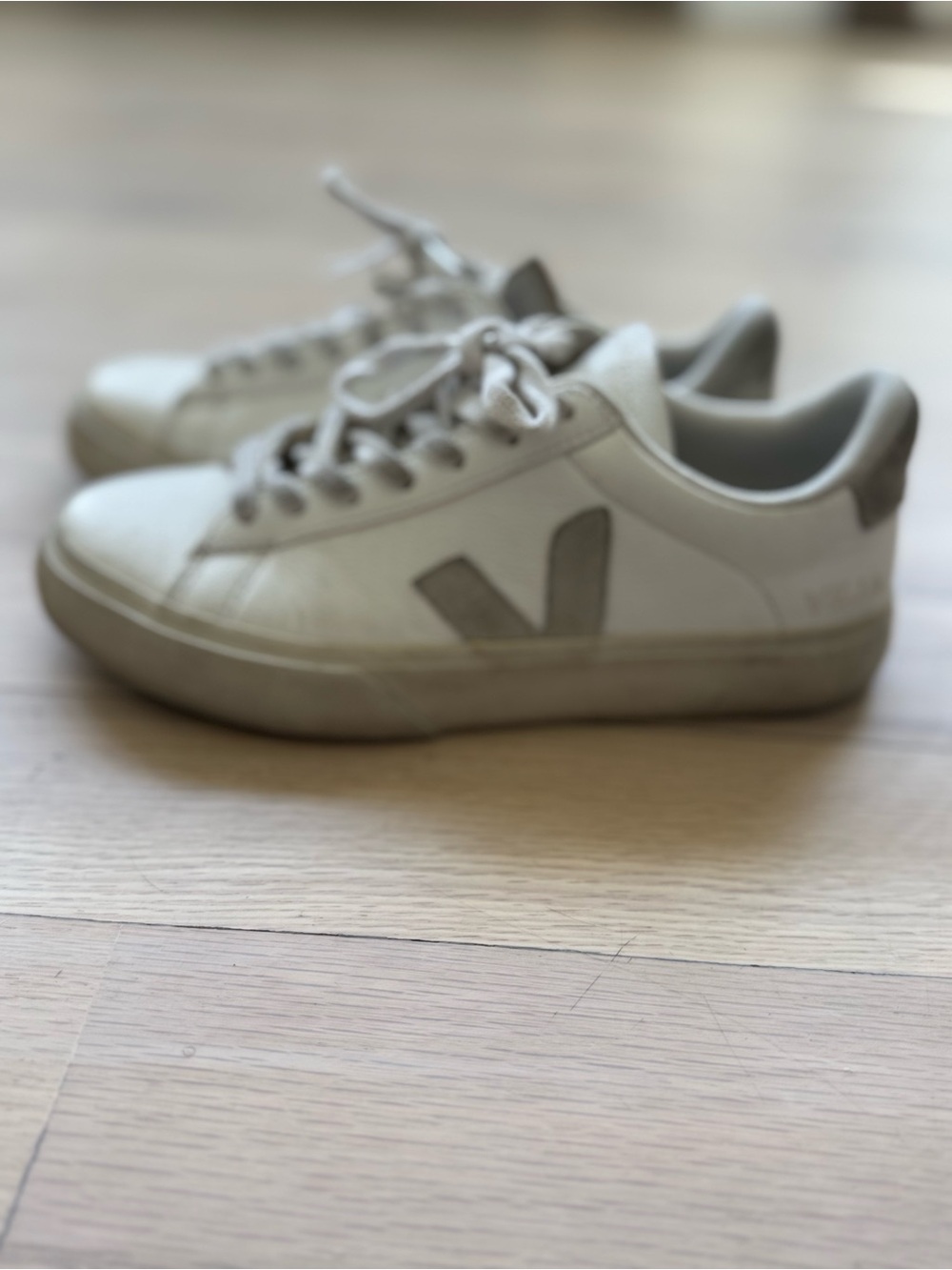 Veja White Low-Top Sneakers with Light Gray Accents